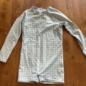 Kids Minnow Swim Blue Checkered Rashgaurd Swim Suit 5/6 T